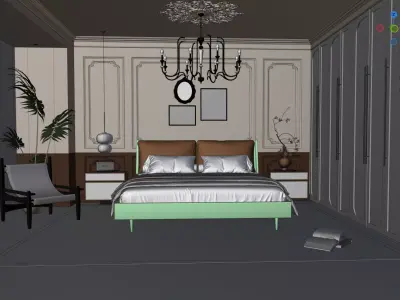 Room Interior 3D Model Blender Setup Textured Low-poly 3D model