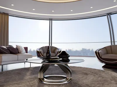 Modern Purple Living Room 3D Model 3D model