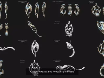 A Set of Abstract Bird Pendants 3D Model Collection