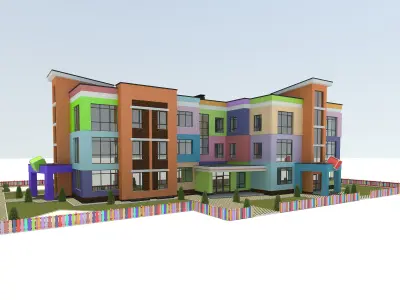 kindergarten colorful apartment building 3D model