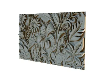 mural flowers decor set wall panel 05 3D model