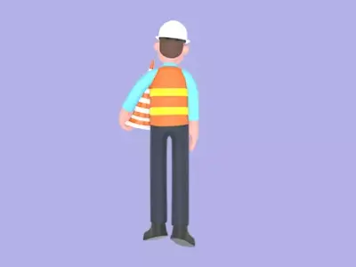 3D Cartoon Male Architect Character - Angry with Traffic Cone 3D model
