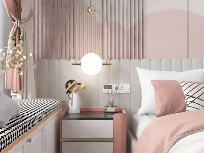 Pink Kids room Low-poly 3D model