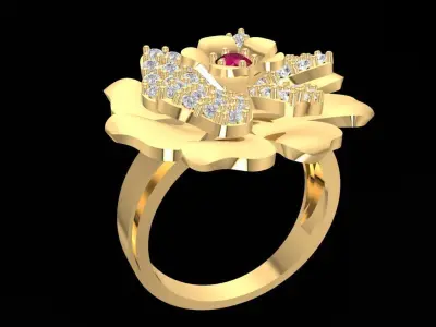 Luxury Rose Flower Diamond Ring 1493 3D print model