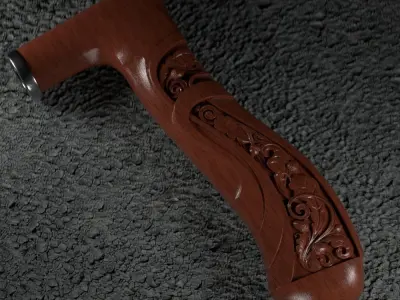 Cane-handle ornately carved wooden handle 3D print model