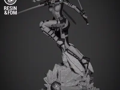 Wicked Marvel Lady Deadpool Sculpture 3D print model