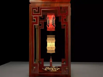 Chinese red  bamboo lantern  3D model