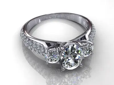 Three Stone Halo Ring G2 3D print model