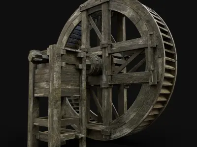 WATERMILL WHEEL FARM MILL WOODEN CONSTRUCTION NEXT GEN AAA Low-poly 3D model