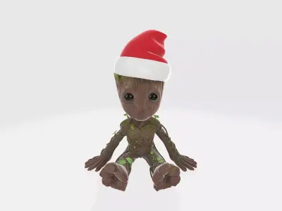 Groot with Santa Hat Cute Baby Groot Christmas Groot Figurine 3D print model