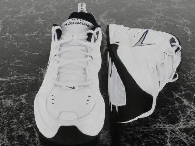 NIKE AIR MONARCH 4 WHITE NAVY 3D SHOES Low-poly 3D model