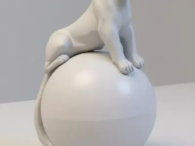 Golden Panther Crystal Ball Art Decor Animal Sculpture 3D Low-poly 3D model