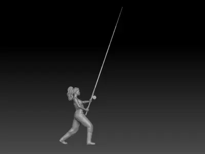 FISHERGIRL 2 woman holding pole 3D print model
