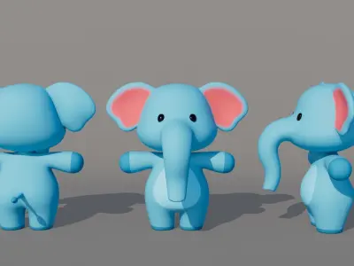 Rigged Cartoon Elephant Low-poly 3D model