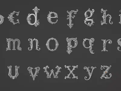 a-z One Sided BaroqueStyleLowerCaseLetters03 3D model
