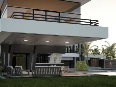 Modern House 01 - villa 3D model 3D model Free 3D model