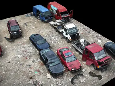 abandoned cars wreckage terrain part1 photogrammetry Low-poly 3D model
