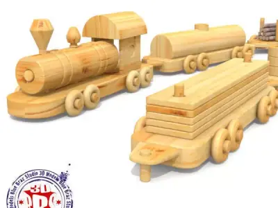 wooden train 01 3D model