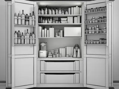 Kitchen set pantry with shelves and drawers 3D model