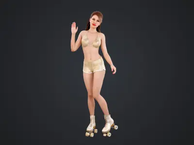 Roller Skate Woman Low-poly 3D model