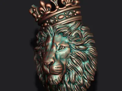 Lion pendant with crown and closed mouth v4   008 3D print model
