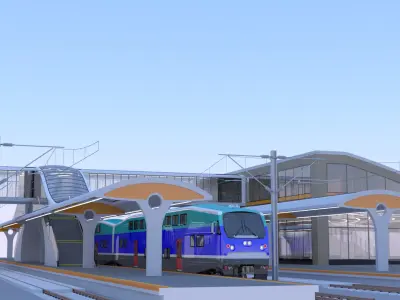 Station with BiLevel train IV 3D model