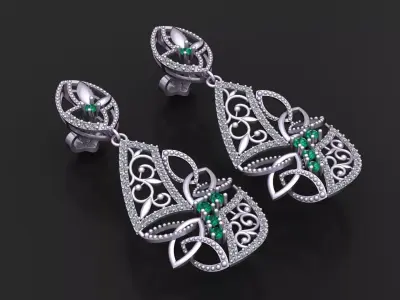Luxury Emerald  Diamond Drop Earrings 3D print model