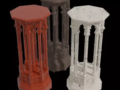 Gothic Pedestal - three materials 3D model