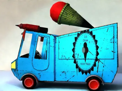 low poly ice cream car Low-poly 3D model