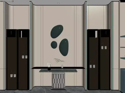 Luxury Foyer with Irregular Mirrors and Marble Console Table 3D model