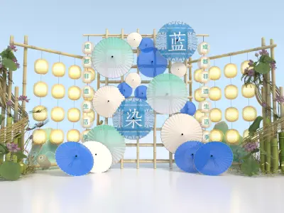 Chinese-style photo backdrop Low-poly 3D model