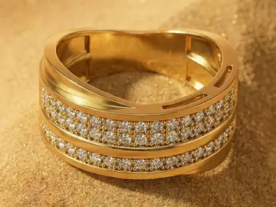 Double Row Pave Crossover Ring  FREE Earrings 3D print model