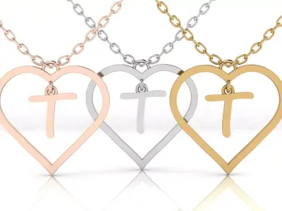 Jewelry Heart Alphabet Pendant T 3D print model