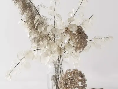 Bouquet with lunaria pampas grass and hydragea 3D model