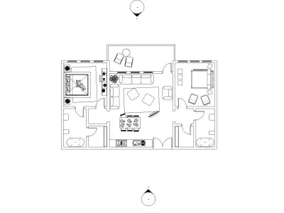 Two bedrooms apartment design 3D model