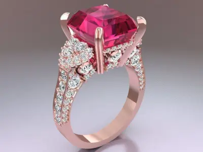 Gemstone rings - Rectangular stone ring - Diamond rings -  N3776 3D print model