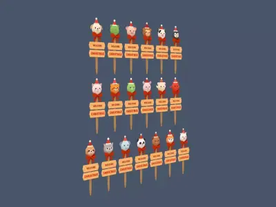 Christmas Animal Garden Stakes Low-poly 3D model