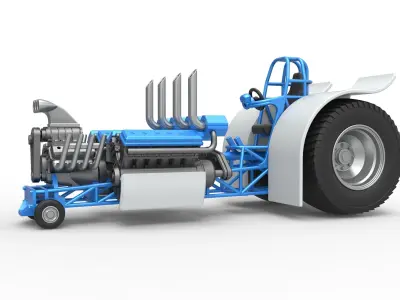 Pulling tractor with V8 and 2 V12 engines Scale 1 to 25 3D print model