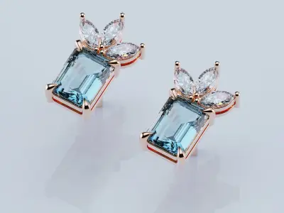 Earrings Studs Emerald 6x8  3D print model