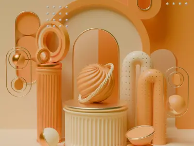 Abstract Geometric 3D Composition with Minimal Gold Accents Low-poly 3D model