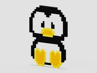 Pixel Penguin Symbol Low-poly 3D model