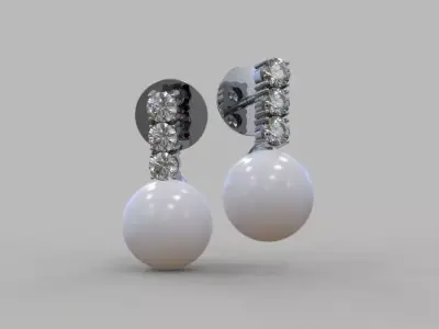 Earrings with pearls and diamonds 3D print model