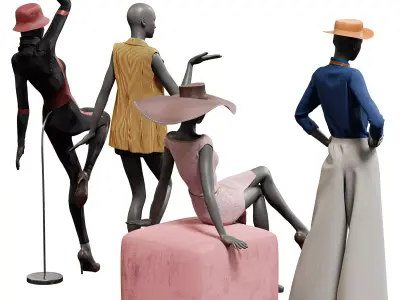 Woman Casual Showcase Fashion Mannequin Set Low-poly 3D model