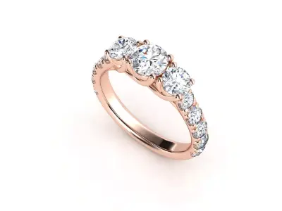 E ES021 three stone diamond engagement ring in rose gold 3D print model