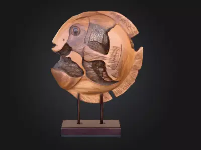Wooden Fish Sculpture Low-poly 3D model