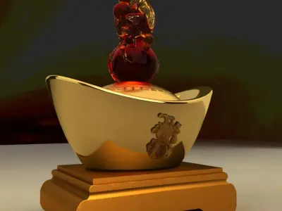 Chinese gold Ingot and gourd 3D model