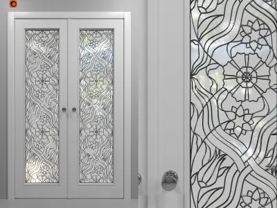 Stained glass interior double doors set 3D model