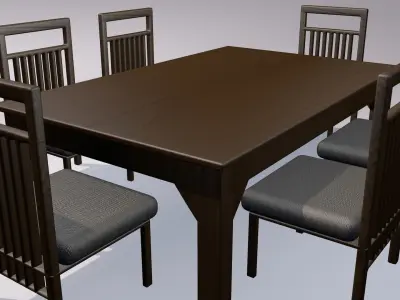 3d wooden dining table Low-poly 3D model