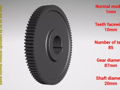 Cylindrical gear - paired - z85 m1 D87 d20 3D print model