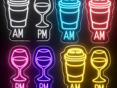 Coffee and Glass Of Wine Neon Signs 3D model